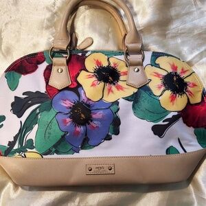 DOME SATCHEL, FLORAL MULTICOLOUR, COATED CANVAS, FULL LINING, HAS POCKETS, TWO